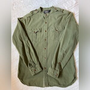 Polo RRL Collarless Army Green Long Sleeve shirt size Medium